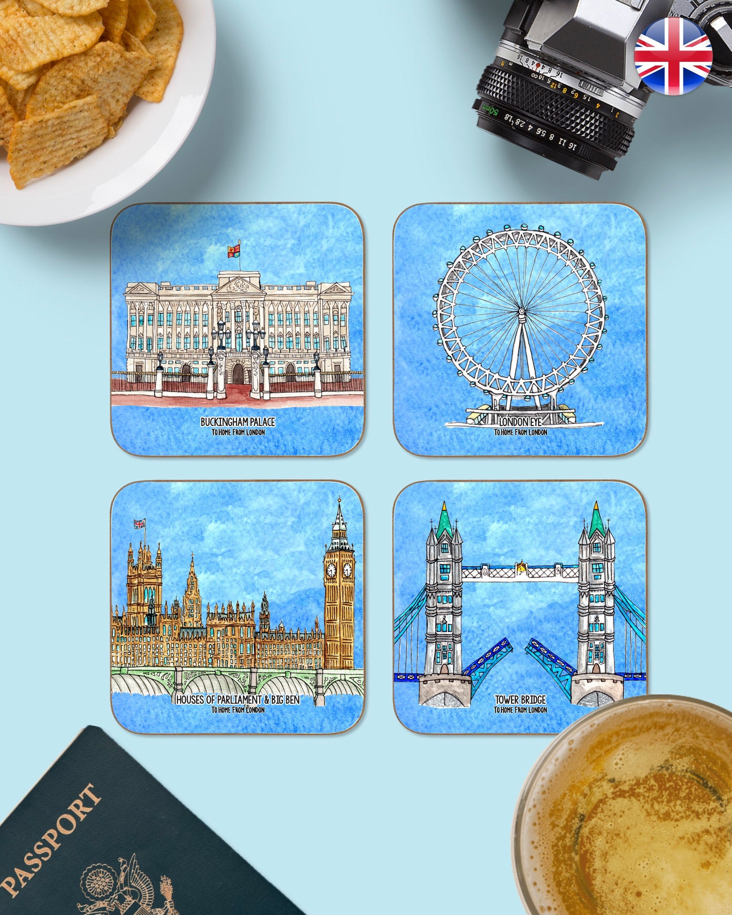 London Landmarks Coasters - To Home From London