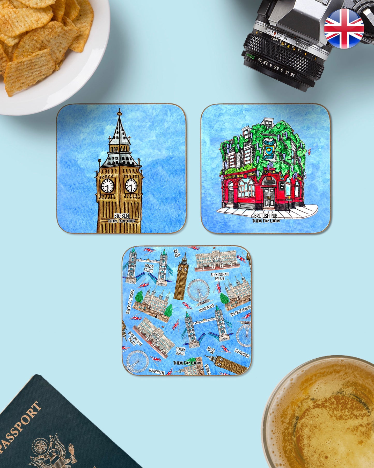 London Landmarks Coasters - To Home From London