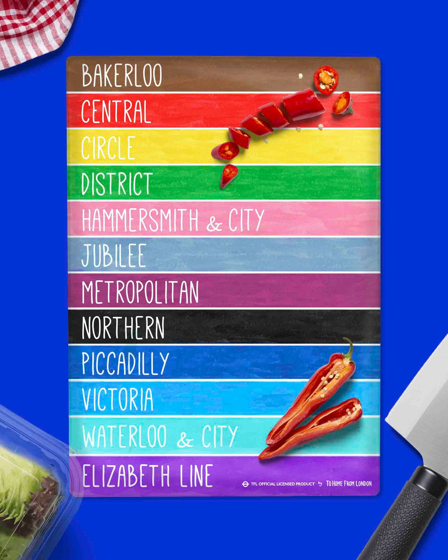 Tube Lines Chopping Board - To Home From London